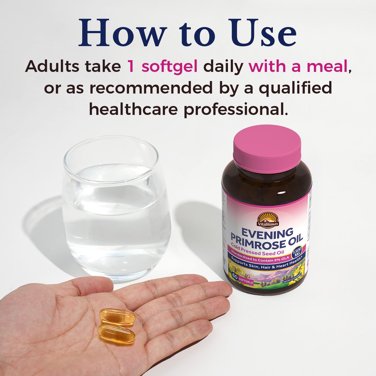 Vitalitown Evening Primrose Oil Softgels 1300mg dosage information