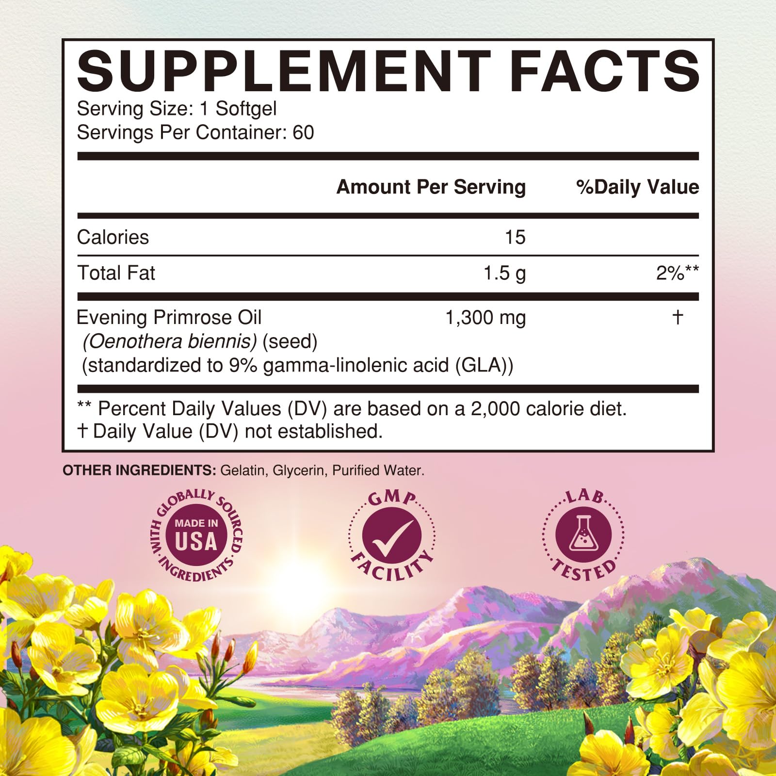 Vitalitown Evening Primrose Oil Softgels 1300mg ingredients list