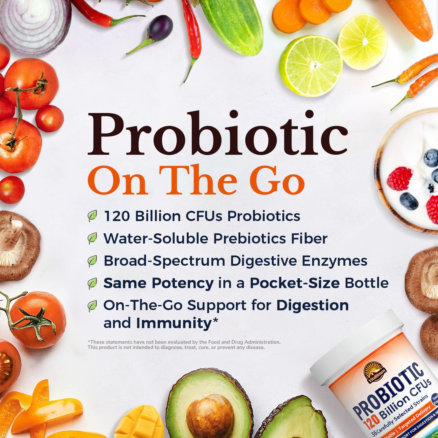 Vitalitown Grab&Go Probiotic back view with ingredient list