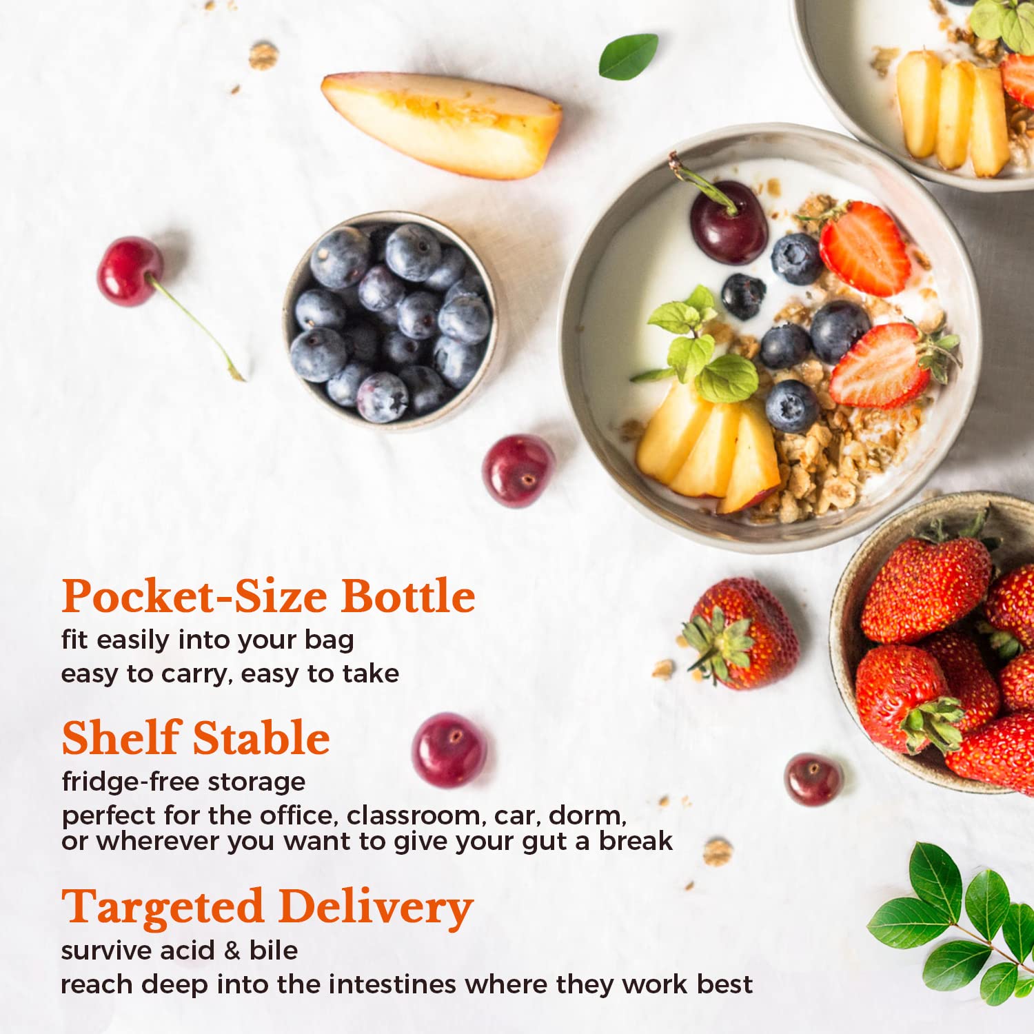 Vitalitown Grab&Go Probiotic bottle with a measuring spoon