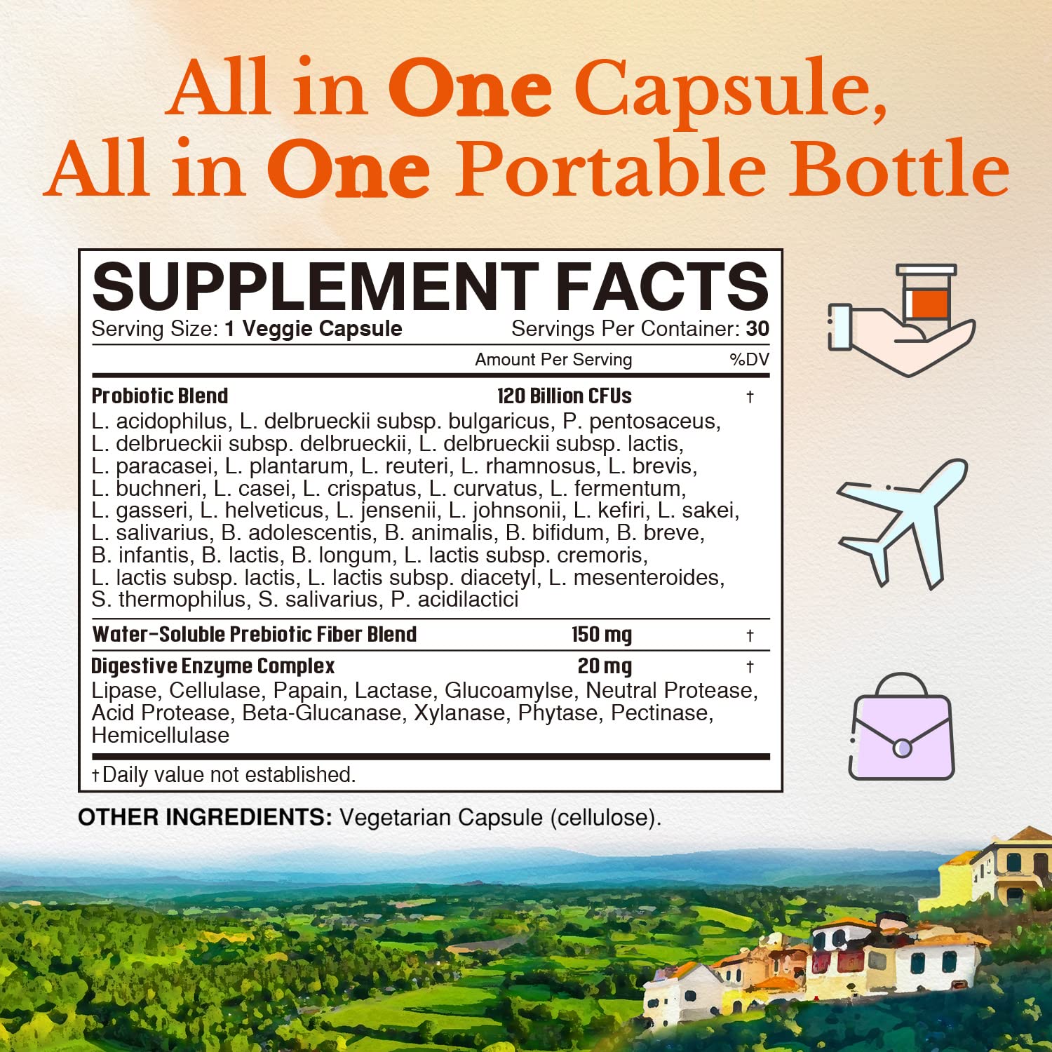Vitalitown Grab&Go Probiotic side view showing capsule size