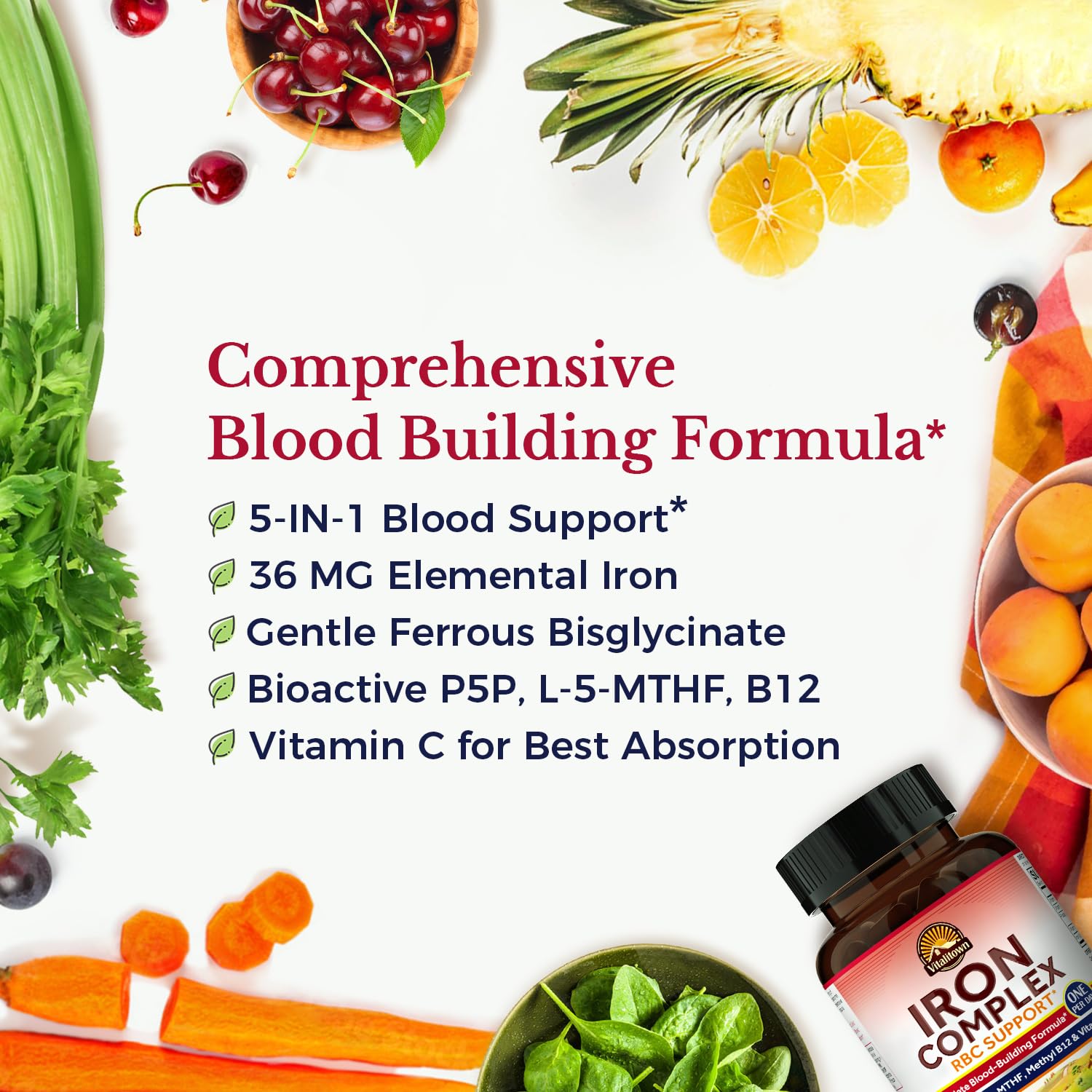 Vitalitown Iron Complex nutritional information label