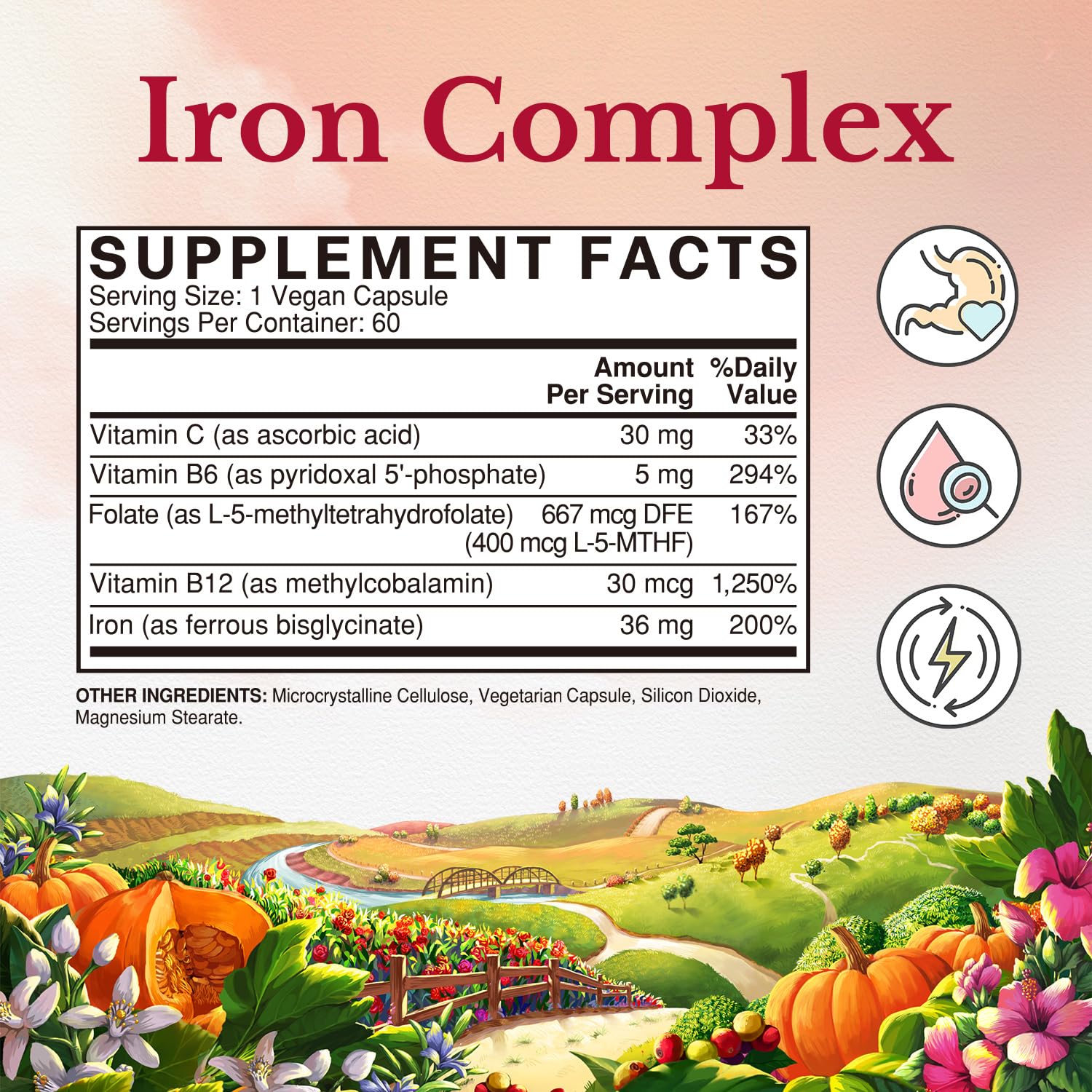 Vitalitown Iron Complex vegan capsule close-up