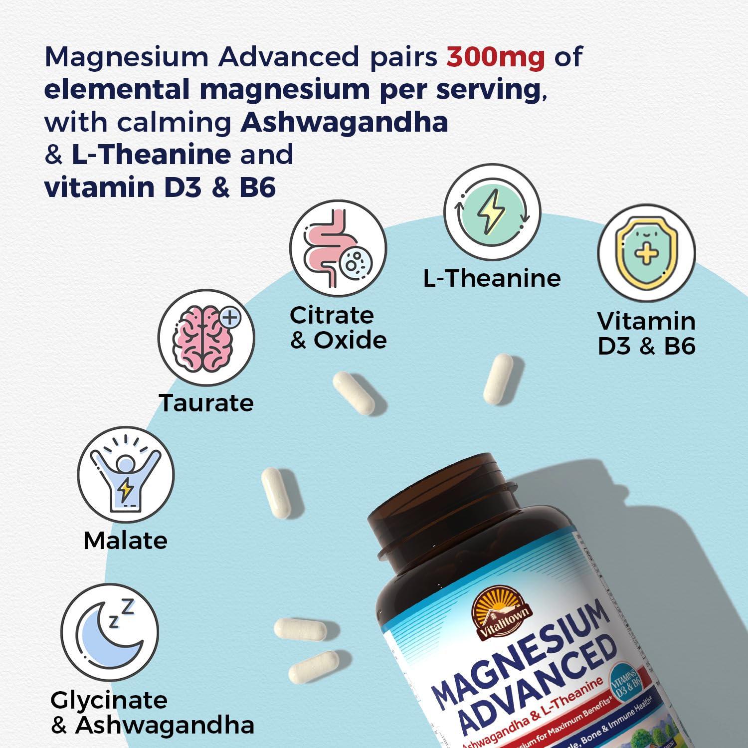 Vitalitown Magnesium Advanced supplement bottle side view