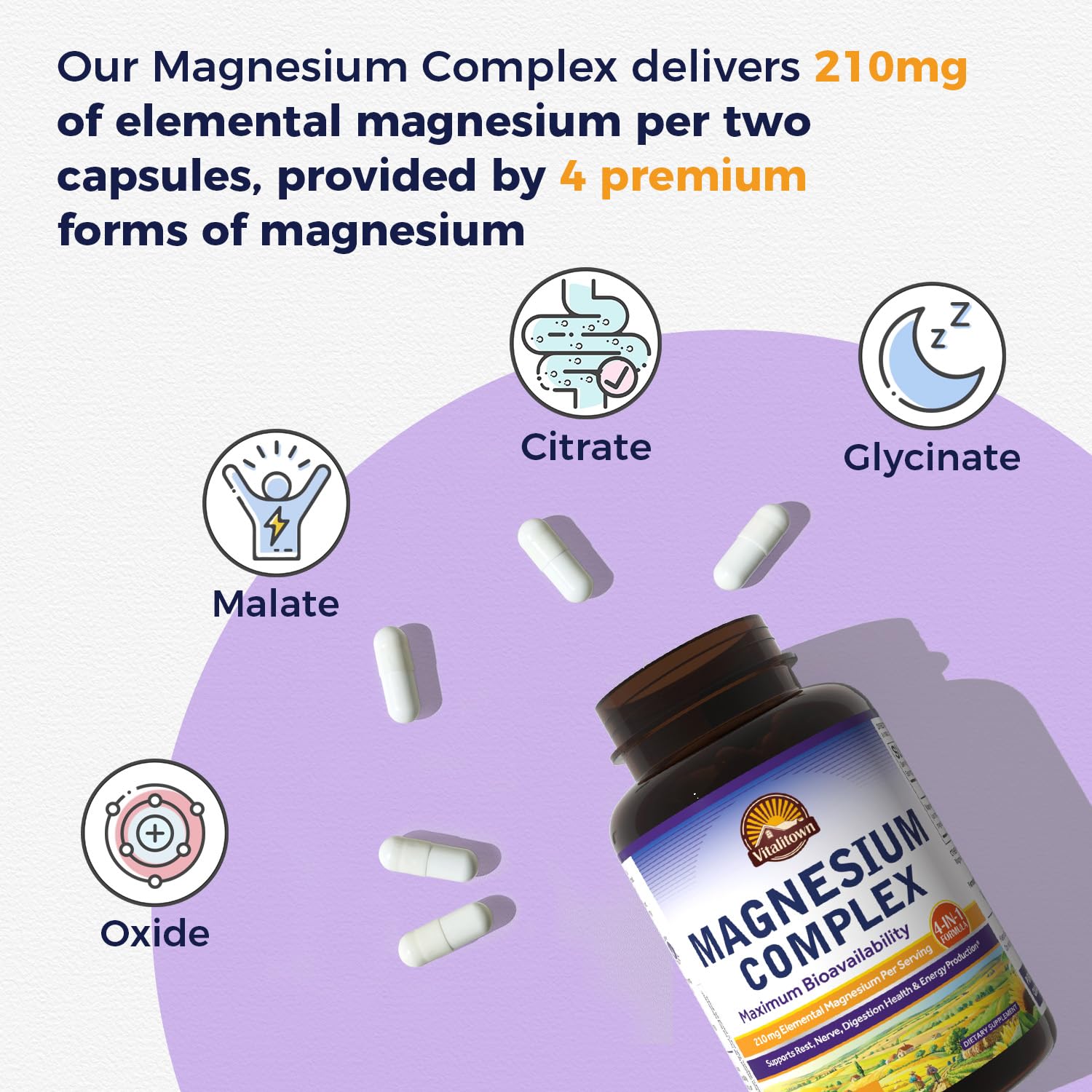 Vitalitown Magnesium Complex 210 mg back view of packaging