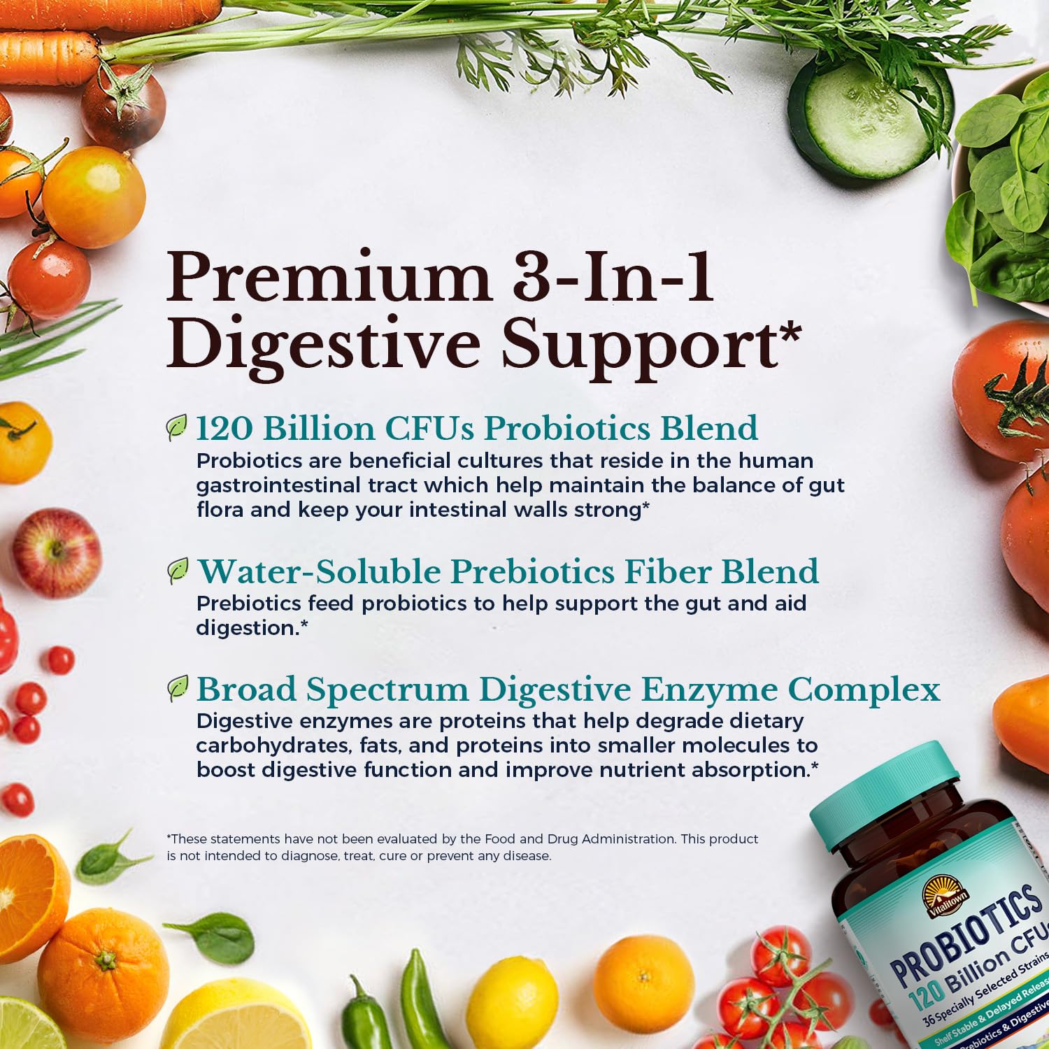 Vitalitown Probiotics 120 Billion CFUs capsules close-up