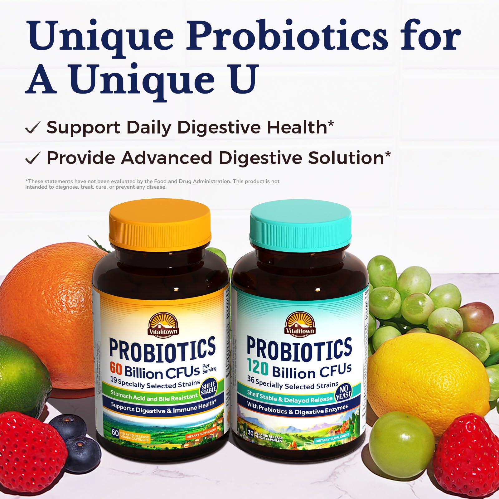 Vitalitown Probiotics 60 Billion CFUs close-up of capsules