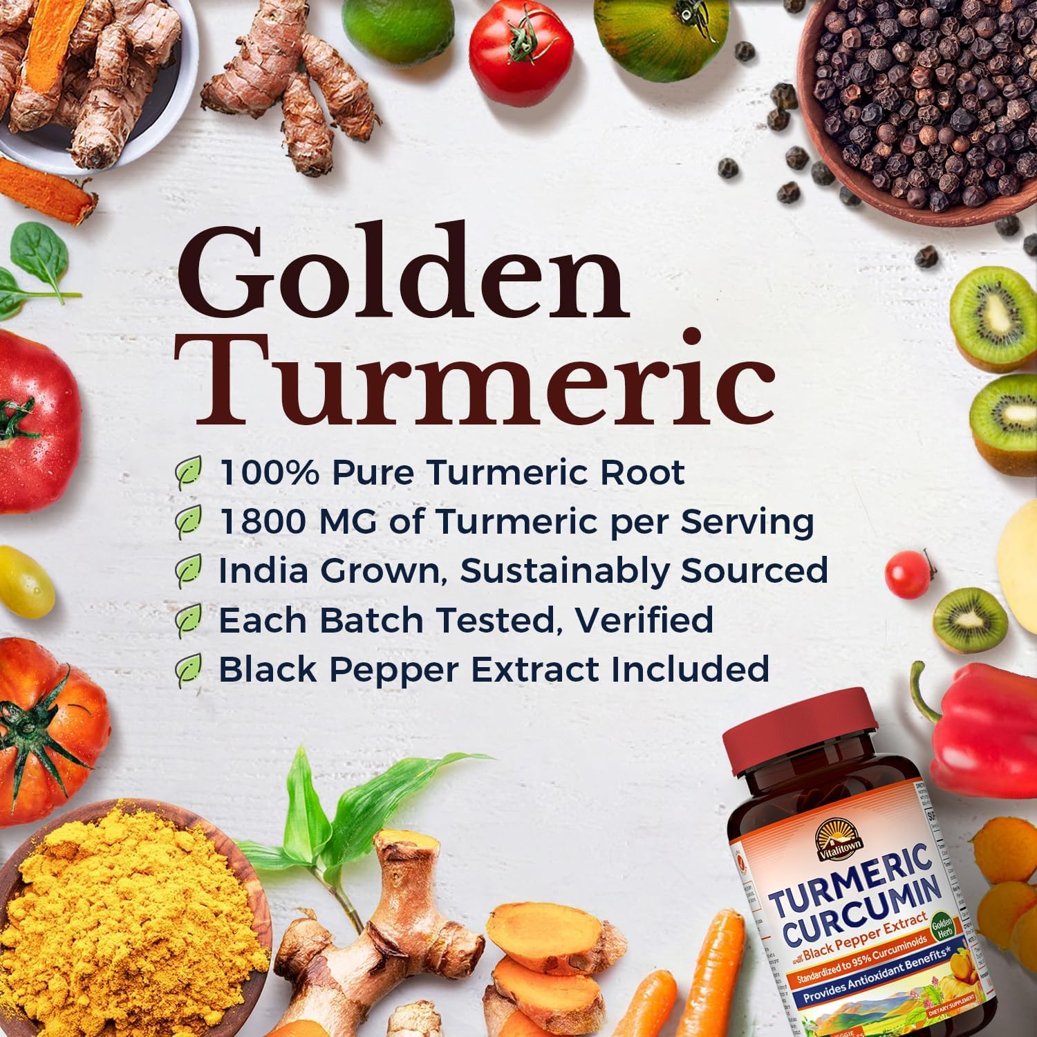 Vitalitown Turmeric Root Powder ingredients list on packaging