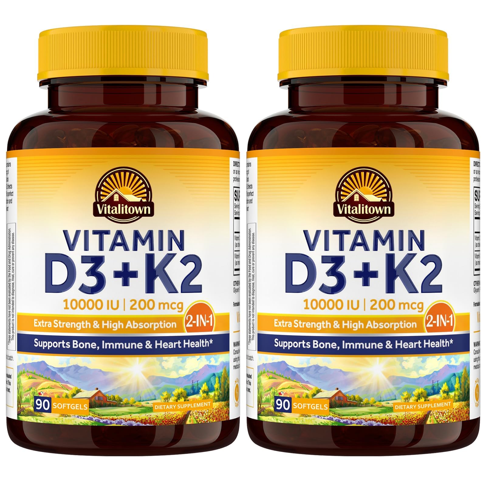 Vitalitown Vitamin D3 + K2 softgels front view