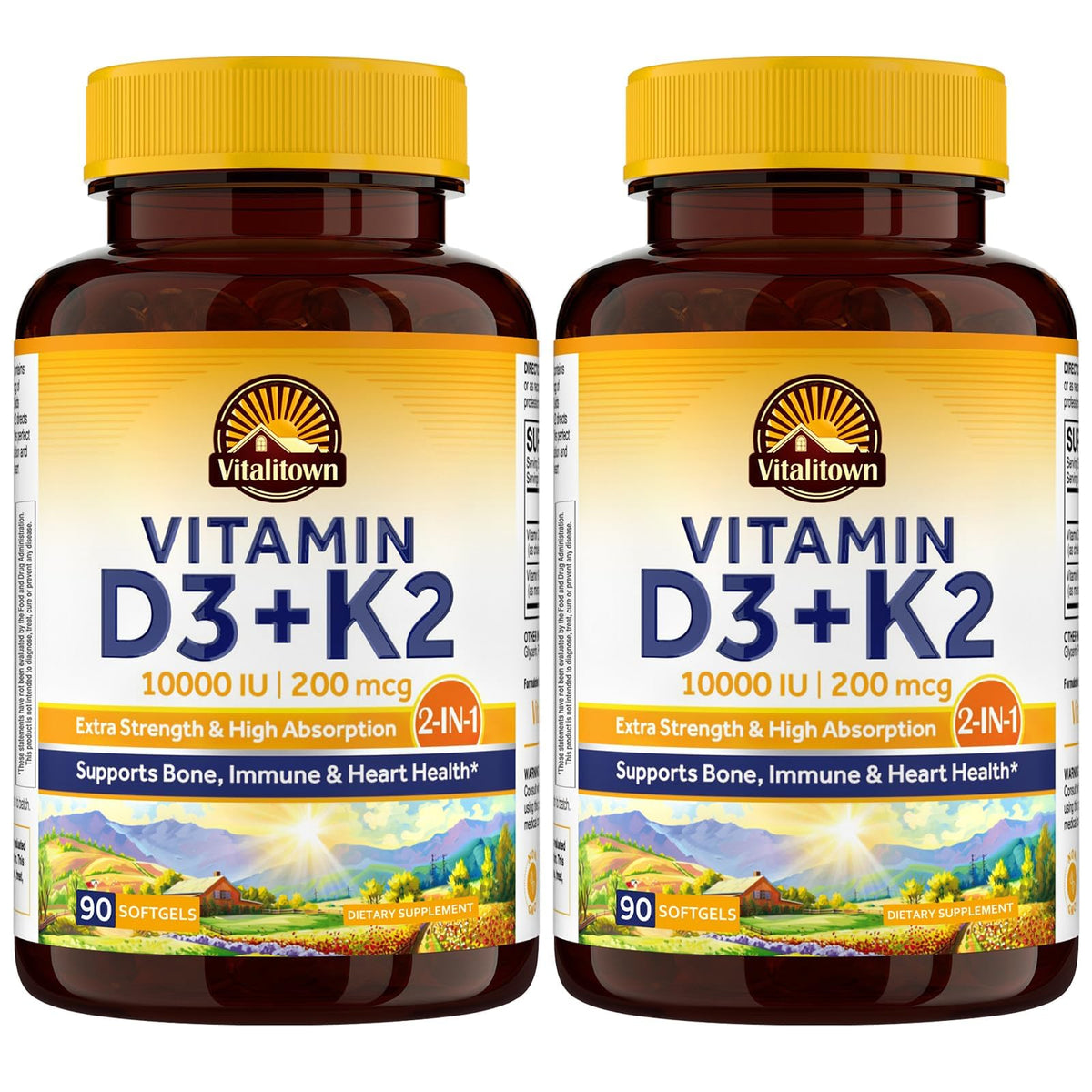 Vitalitown Vitamin D3 + K2 softgels front view