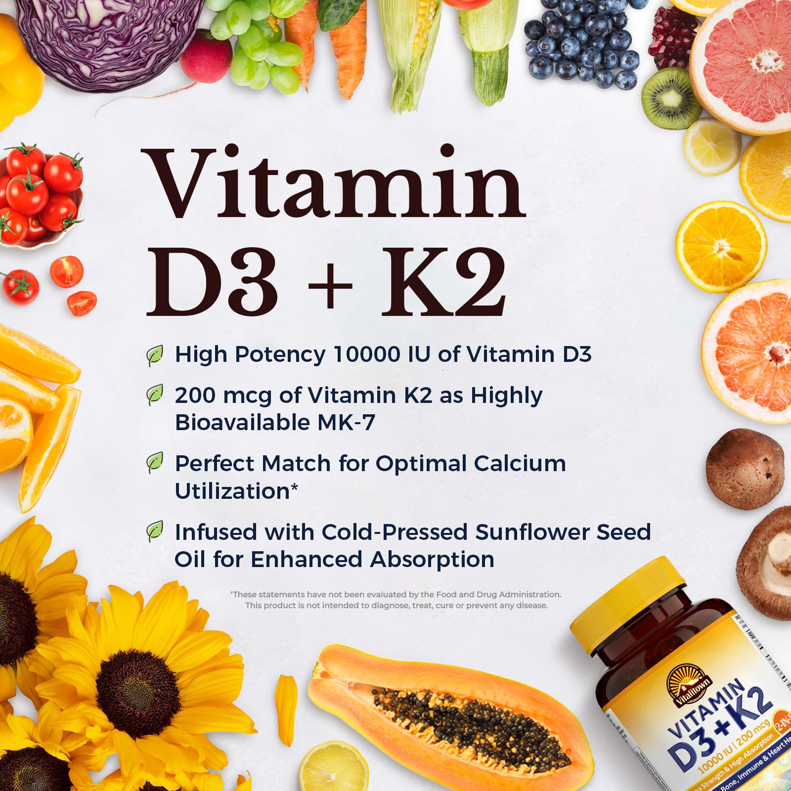 Vitalitown Vitamin D3 + K2 softgels packaging