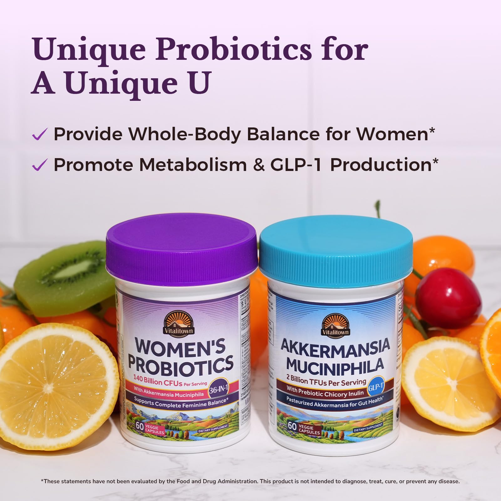 Vitalitown Women's Probiotics on a kitchen counter