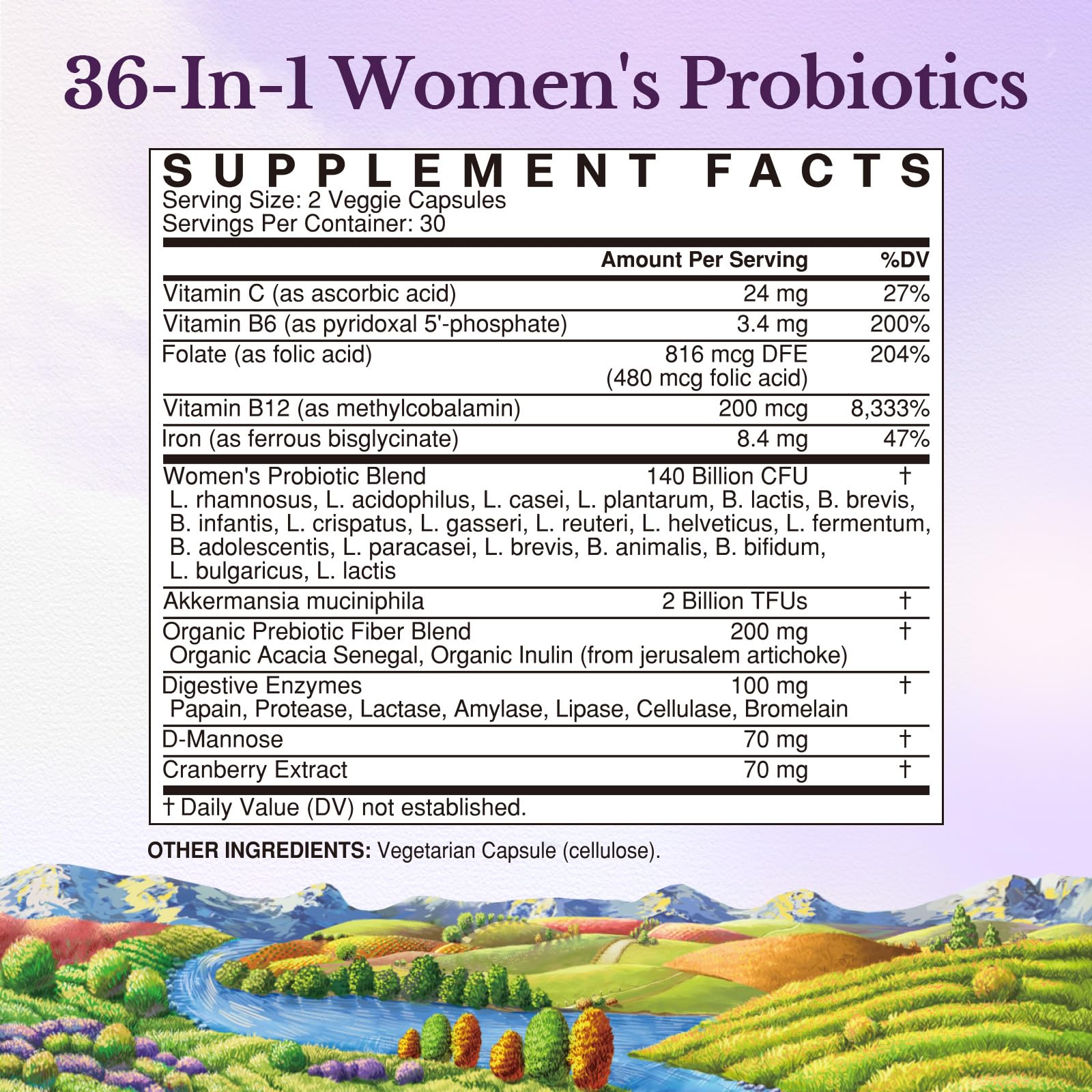 Vitalitown Women's Probiotics side view showing ingredients