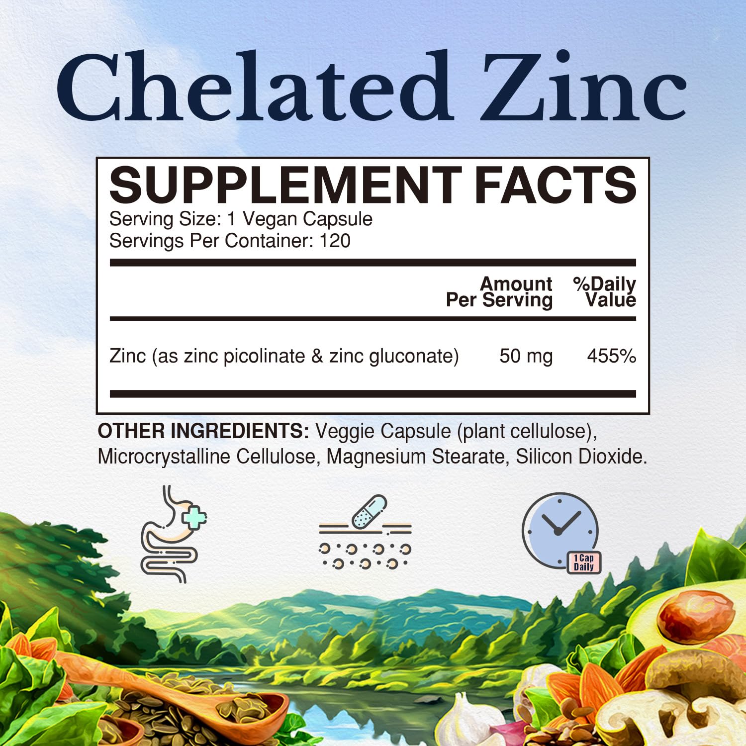 Vitalitown Zinc 50mg Elemental Zinc Capsules side view