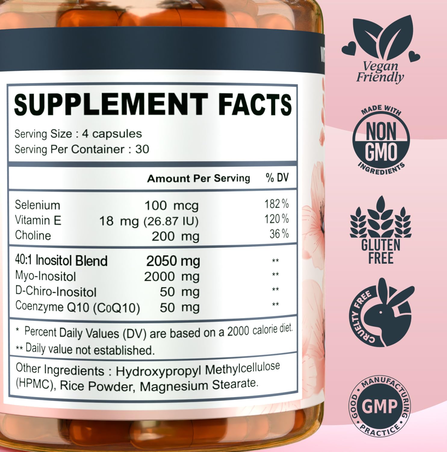 Vitality Labs Inositol 2000mg capsules side view