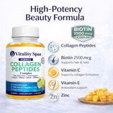 Vitality Span Hair, Skin & Nails Gummies side view with dosage information
