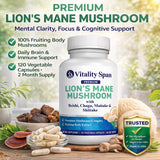 Vitality Span Lion's Mane Mushroom Capsules 1000mg back view
