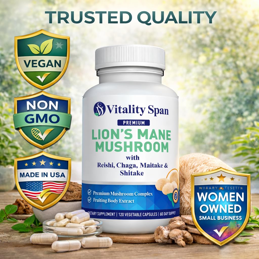 Vitality Span Lion's Mane Mushroom Capsules 1000mg bottle with label