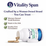 Vitality Span Lion's Mane Mushroom Capsules 1000mg on a wooden table
