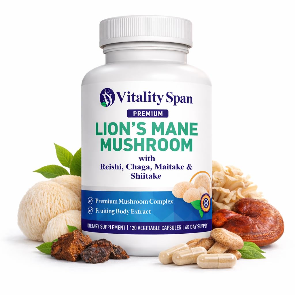 Vitality Span Lion's Mane Mushroom Capsules 1000mg opened bottle