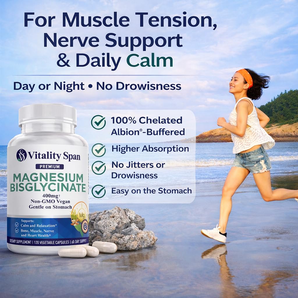 Vitality Span Magnesium Glycinate 400mg supplement bottle with label
