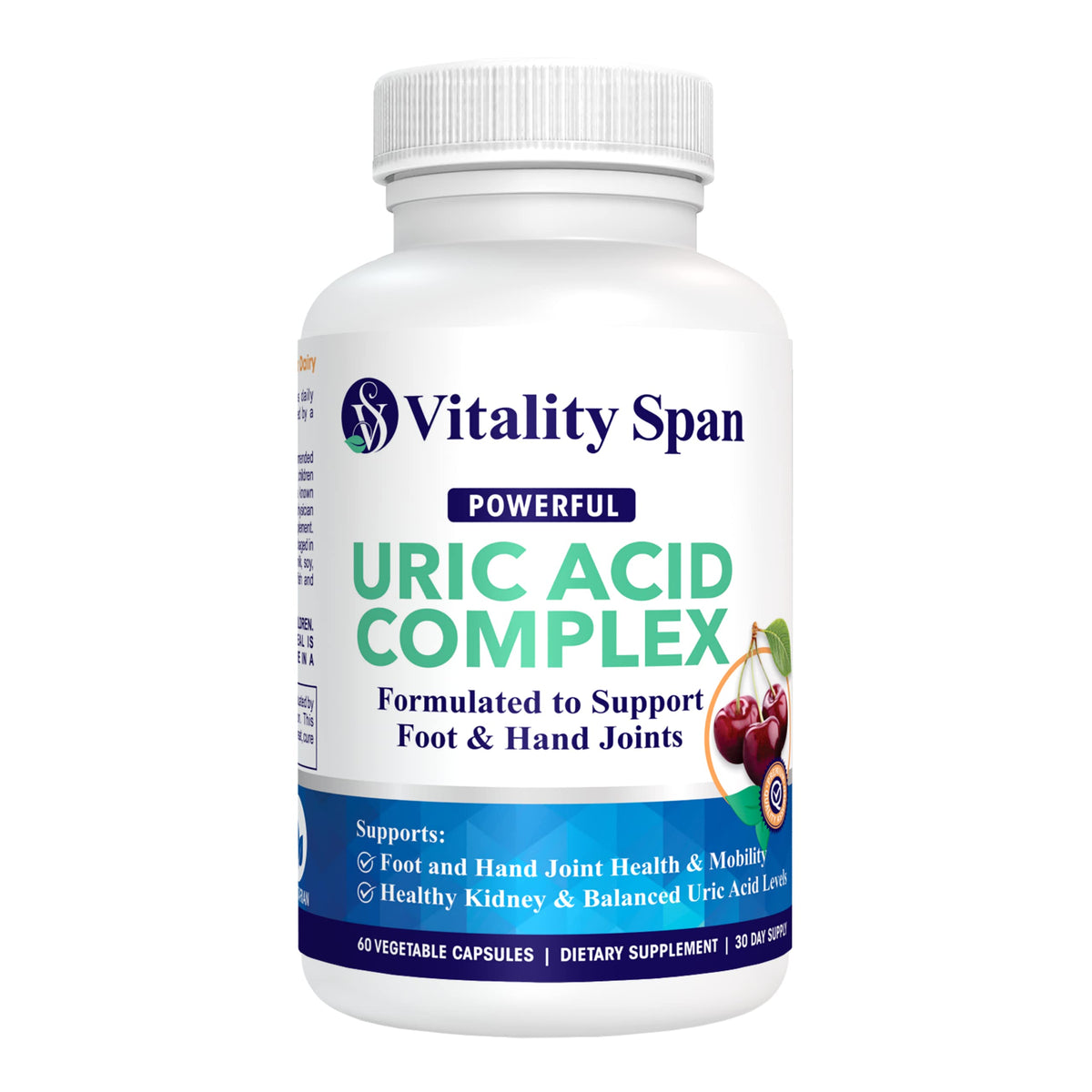 Vitality Span Uric Acid Cleanse Supplement 30 Veg Capsules front view