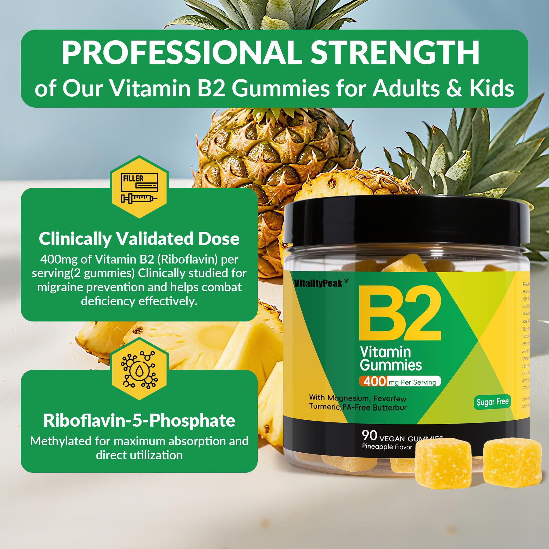 VitalityPeak Vitamin B2 Gummies with herbal ingredients