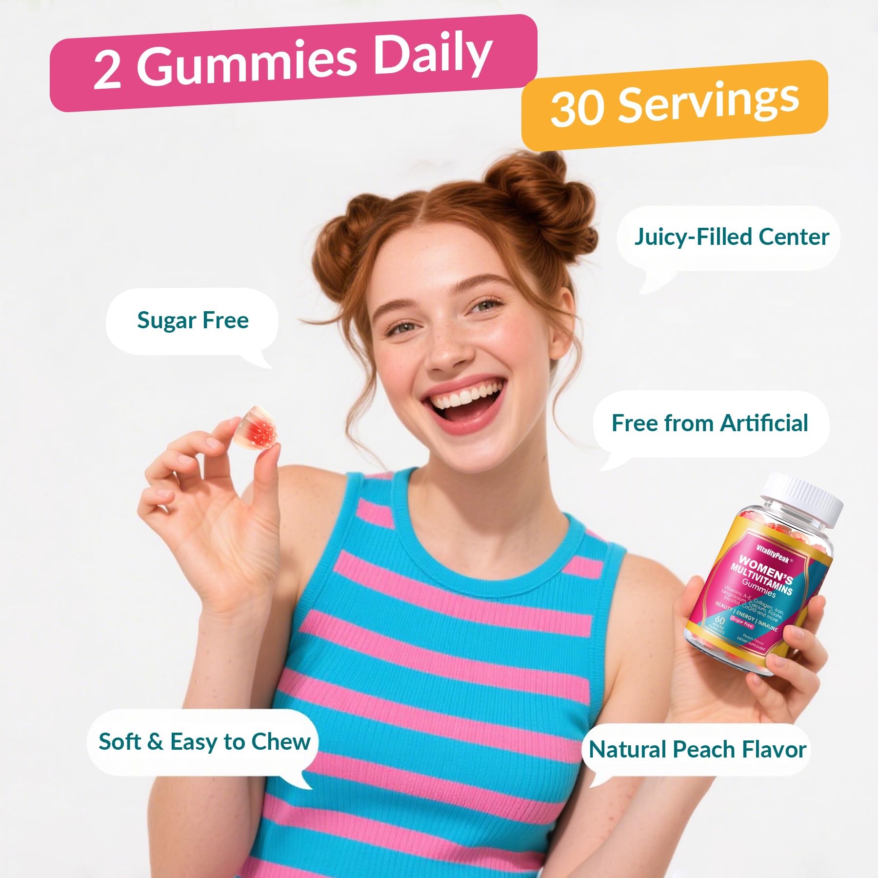 VitalityPeak Women's Multivitamin Gummies 200g with fruits