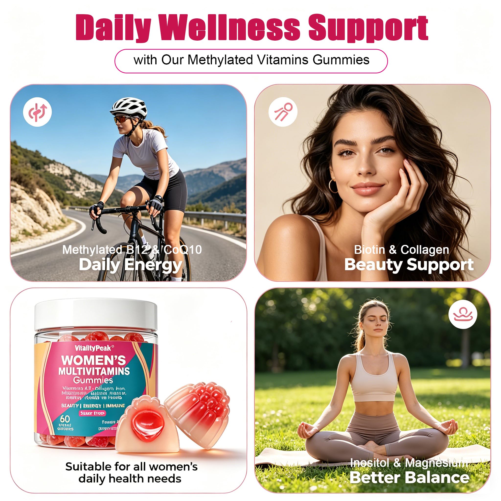VitalityPeak Women's Multivitamin Gummies on a wooden table