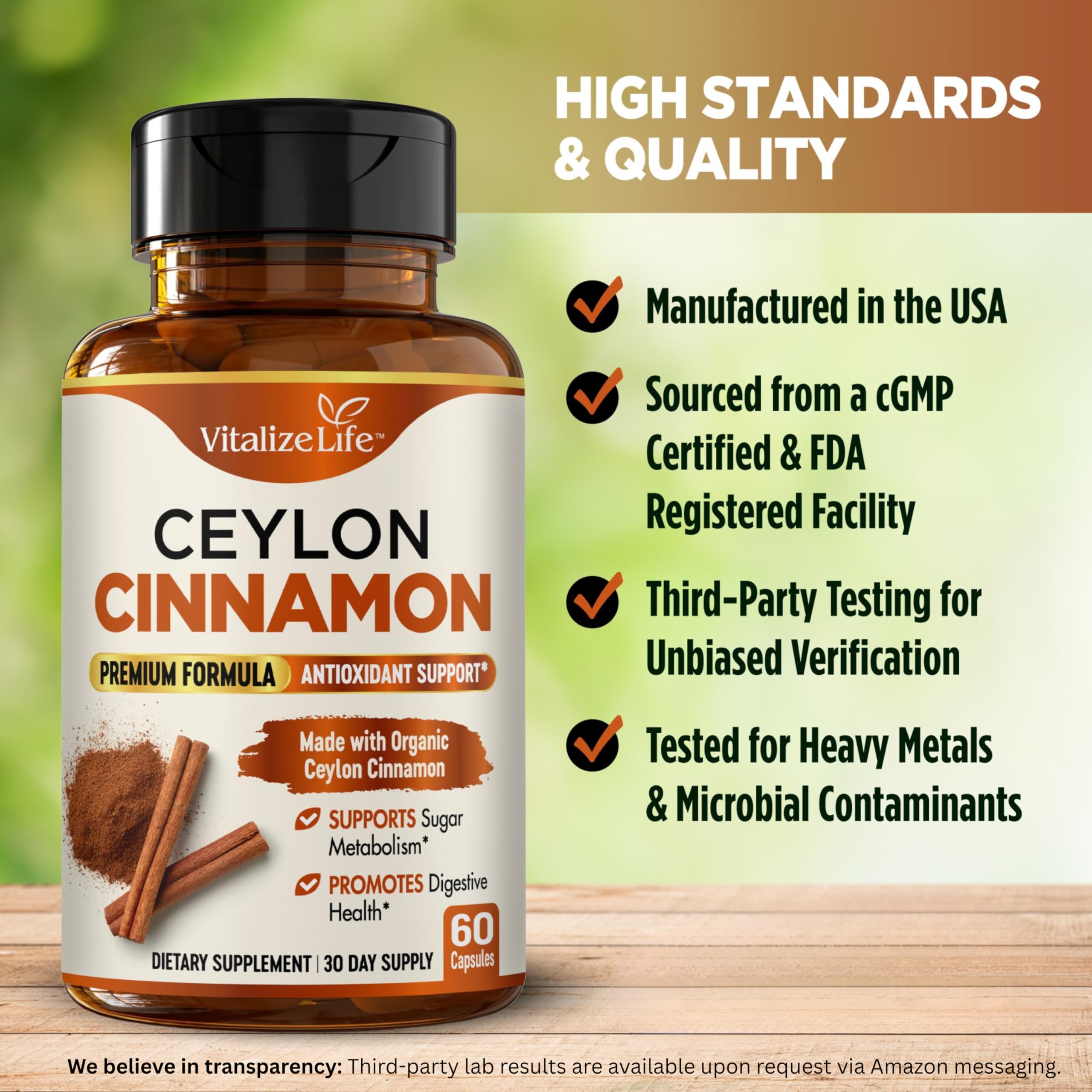Vitalize Life Cinnamon capsules packaging back view