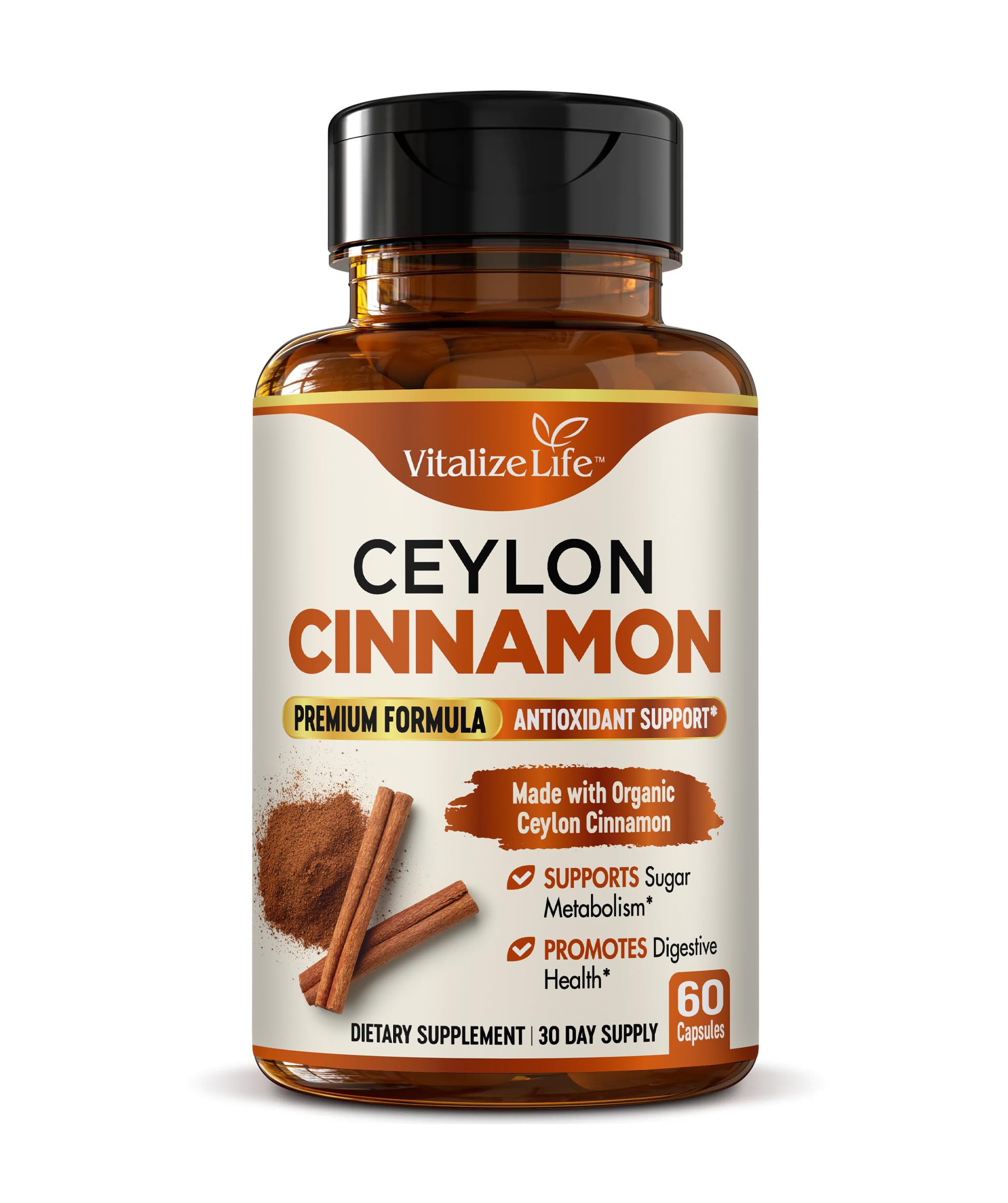 Vitalize Life Organic Ceylon Cinnamon bottle front view