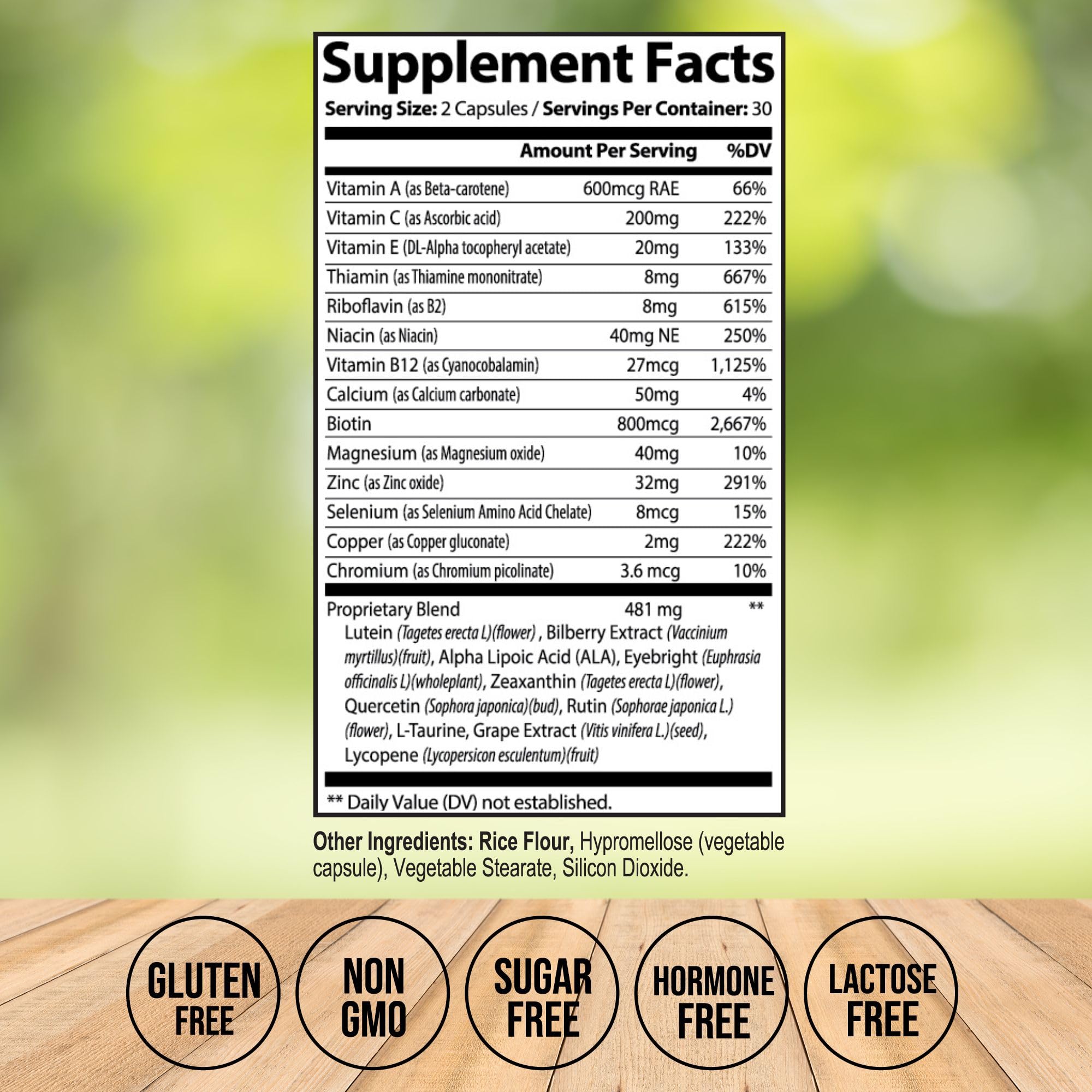 Vitalize Life Vision Plus Eye Health Supplement 60 Capsules back view