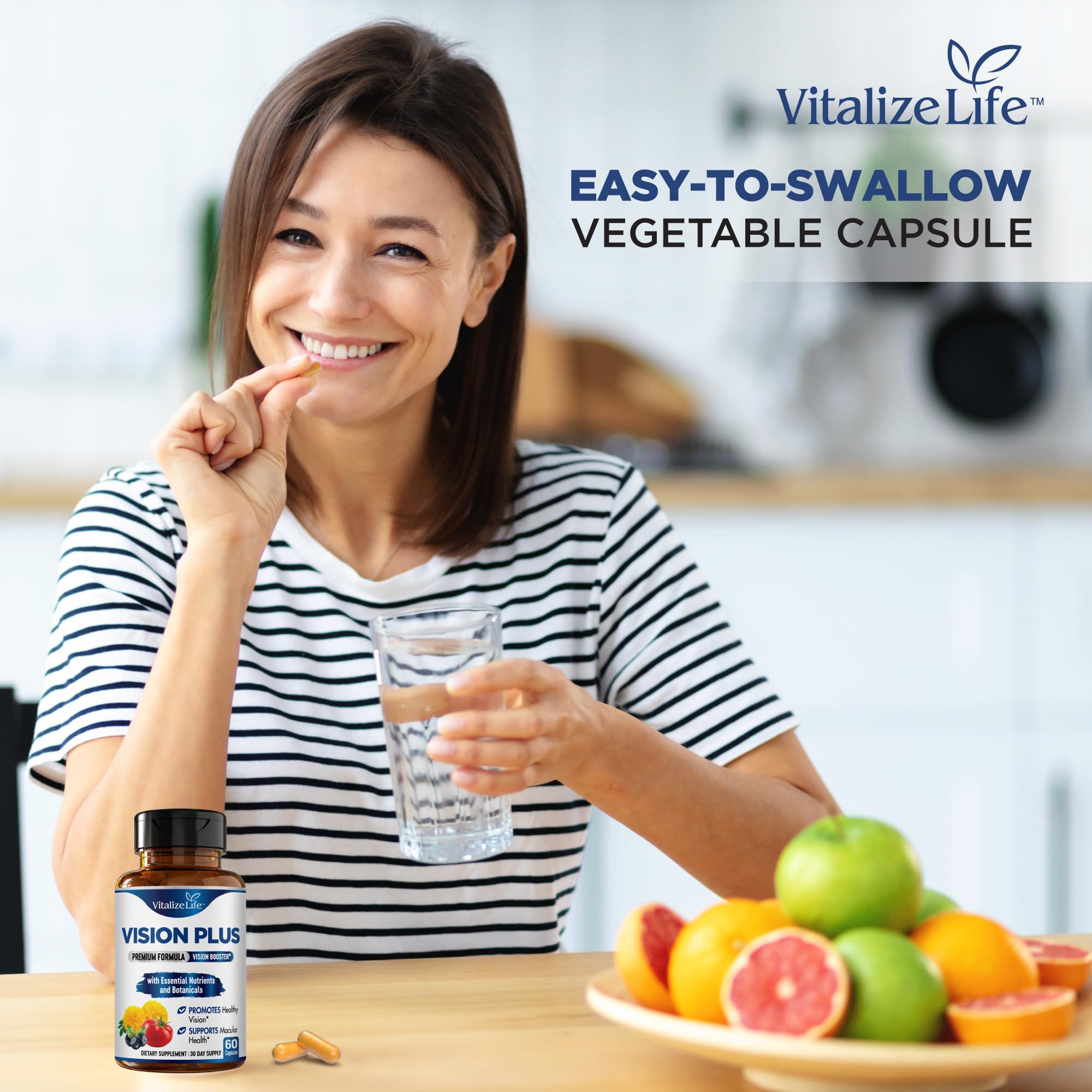 Vitalize Life Vision Plus Eye Health Supplement 60 Capsules on a table