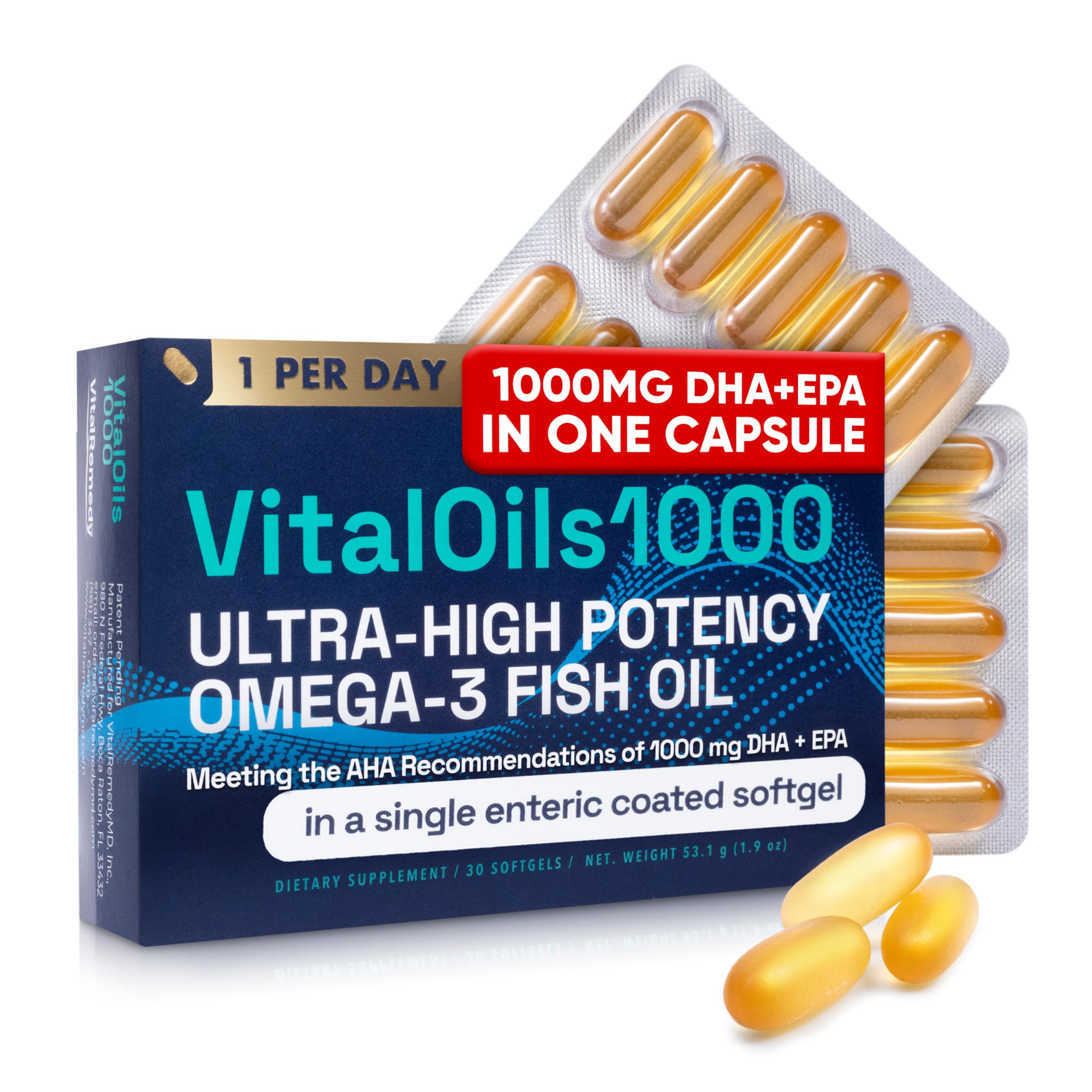 VitalRemedyMD VitalOils1000 Omega-3 Softgels front view