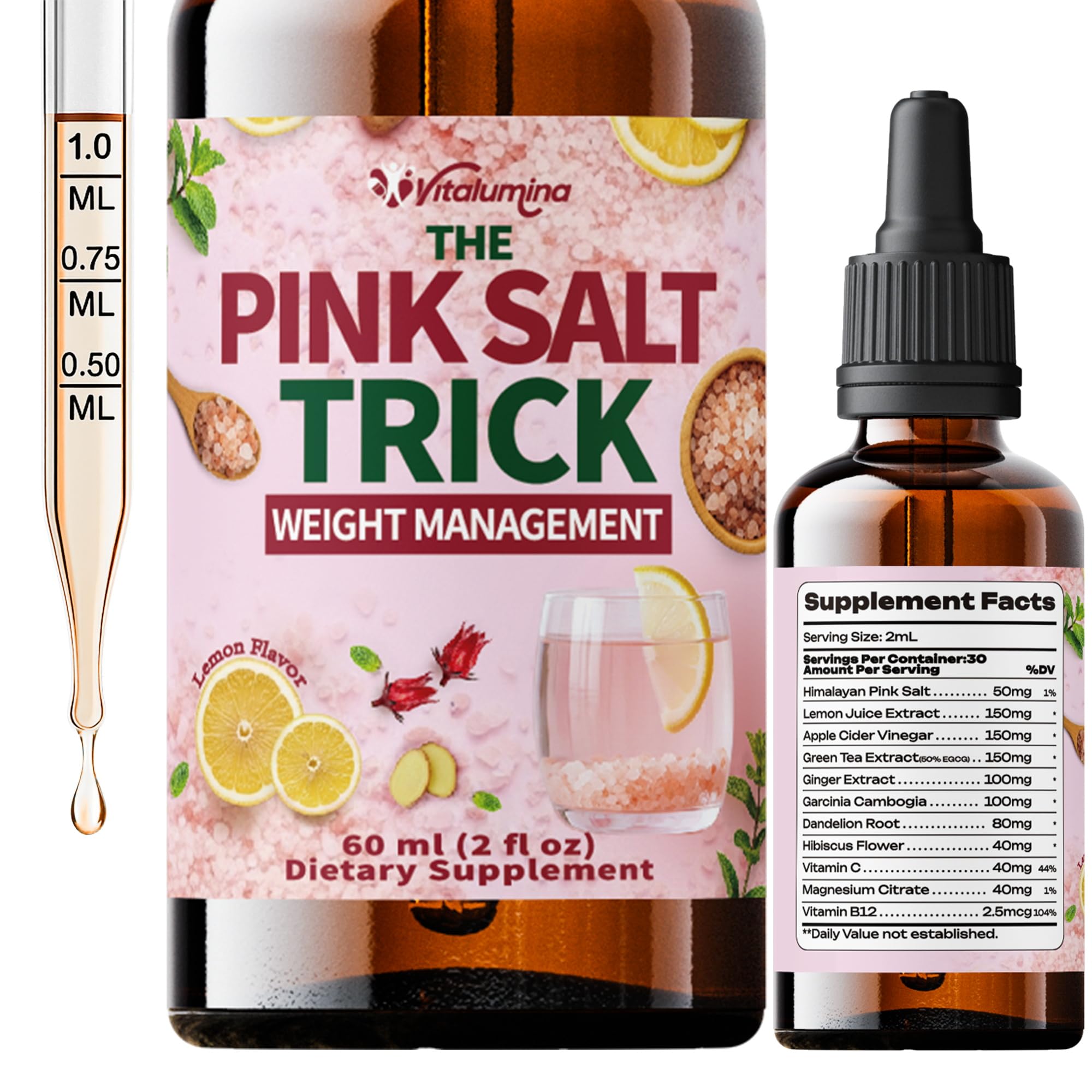 Vitalumina Pink Salt Trick Drops 60ml bottle front view