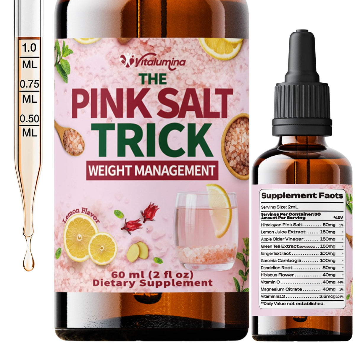 Vitalumina Pink Salt Trick Drops 60ml bottle front view