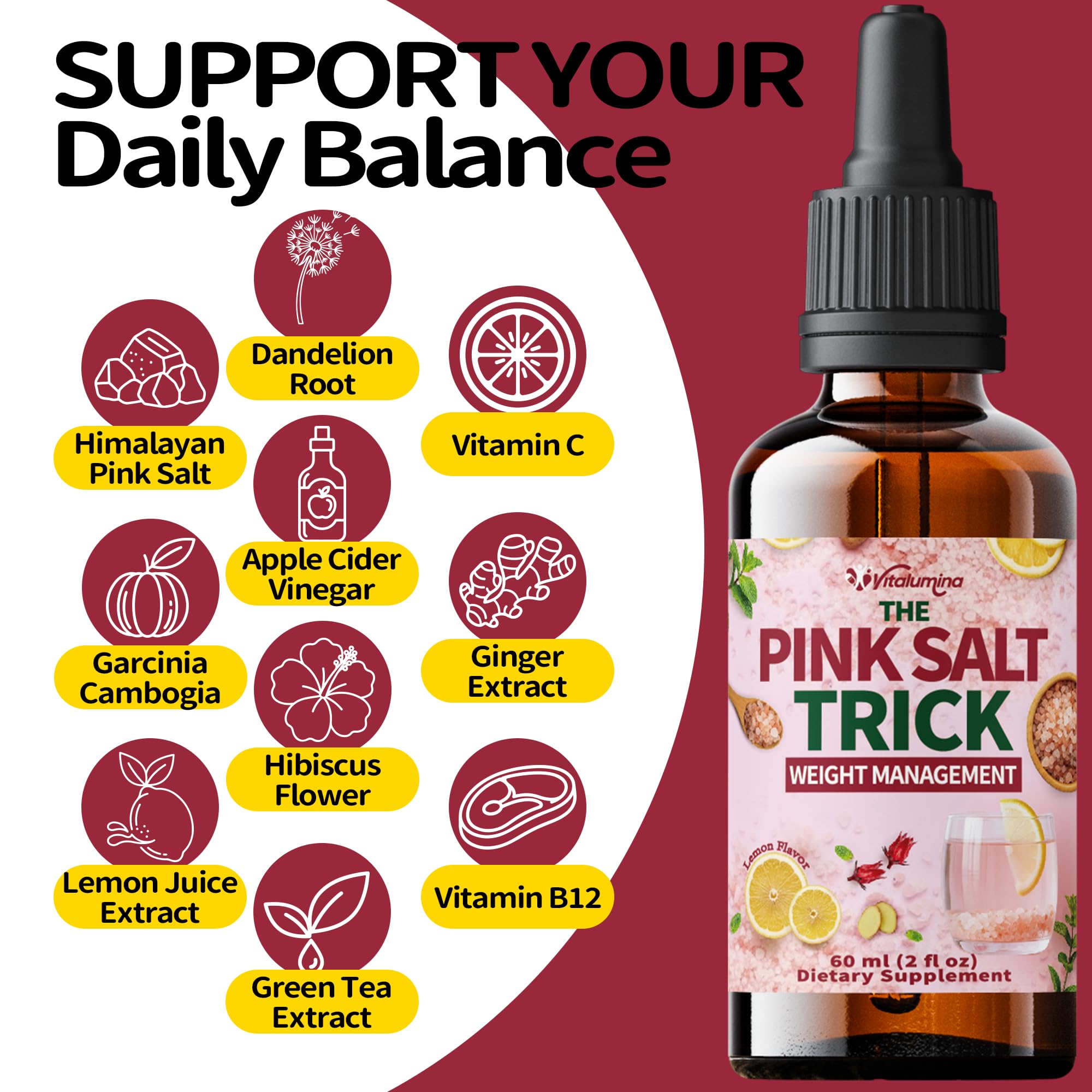 Vitalumina Pink Salt Trick Drops 60ml bottle with dropper
