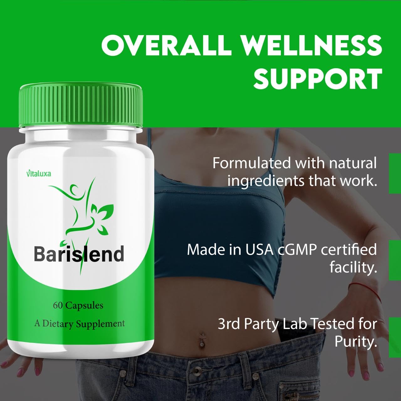 Vitaluxa Barislend Capsules opened bottle displaying capsules