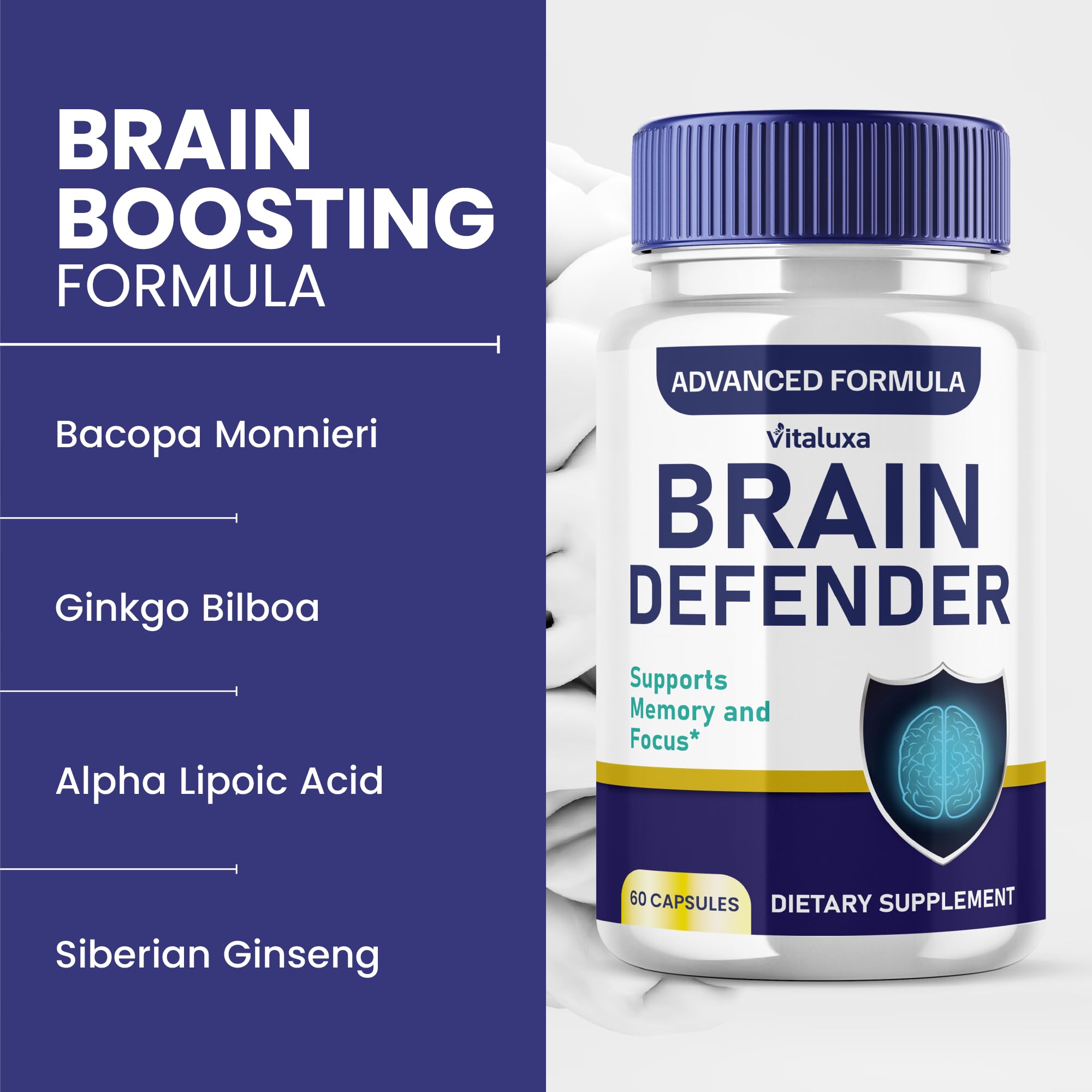 Vitaluxa Brain Defender Supplement bottle with label