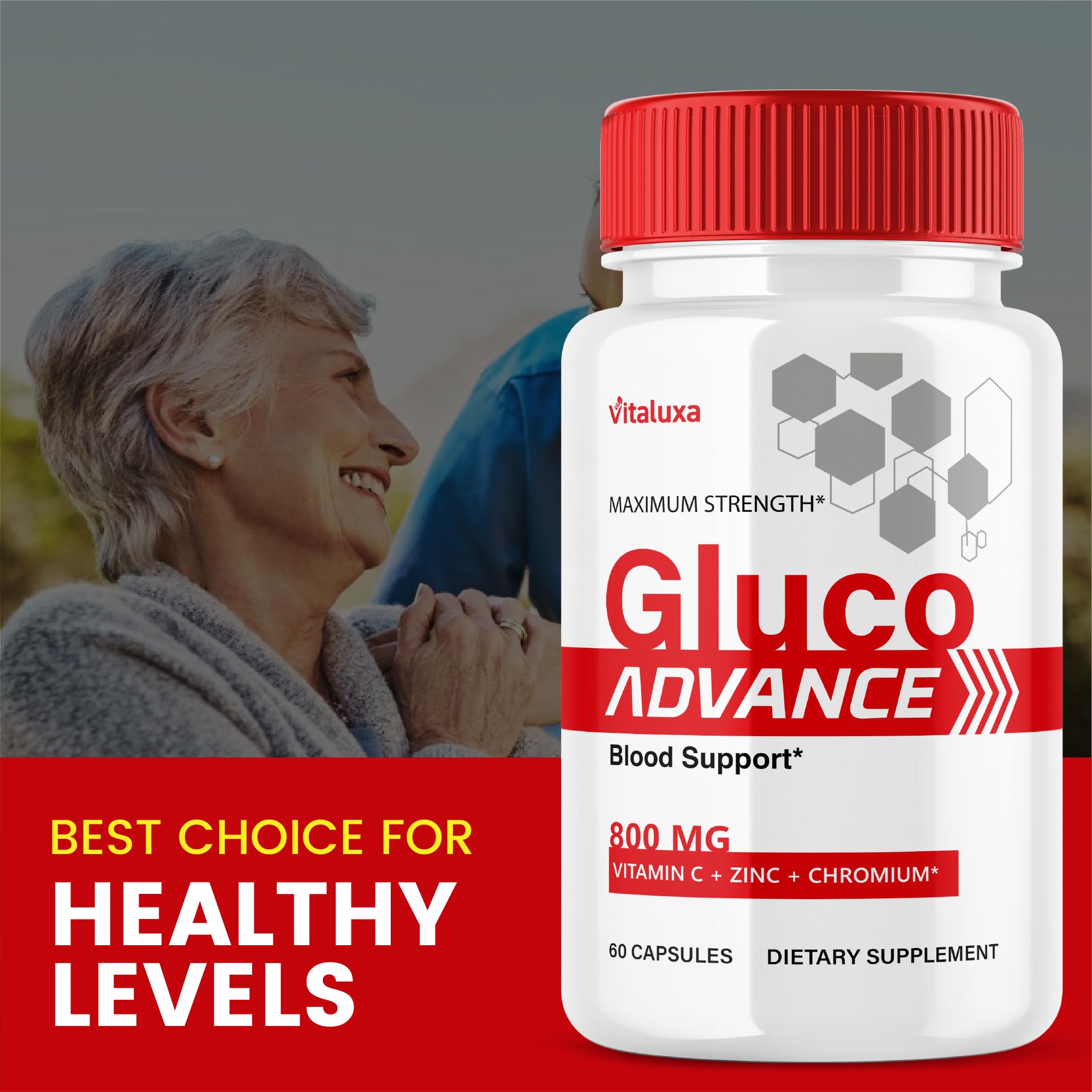 Vitaluxa Gluco Advance Capsules side view showing capsule details