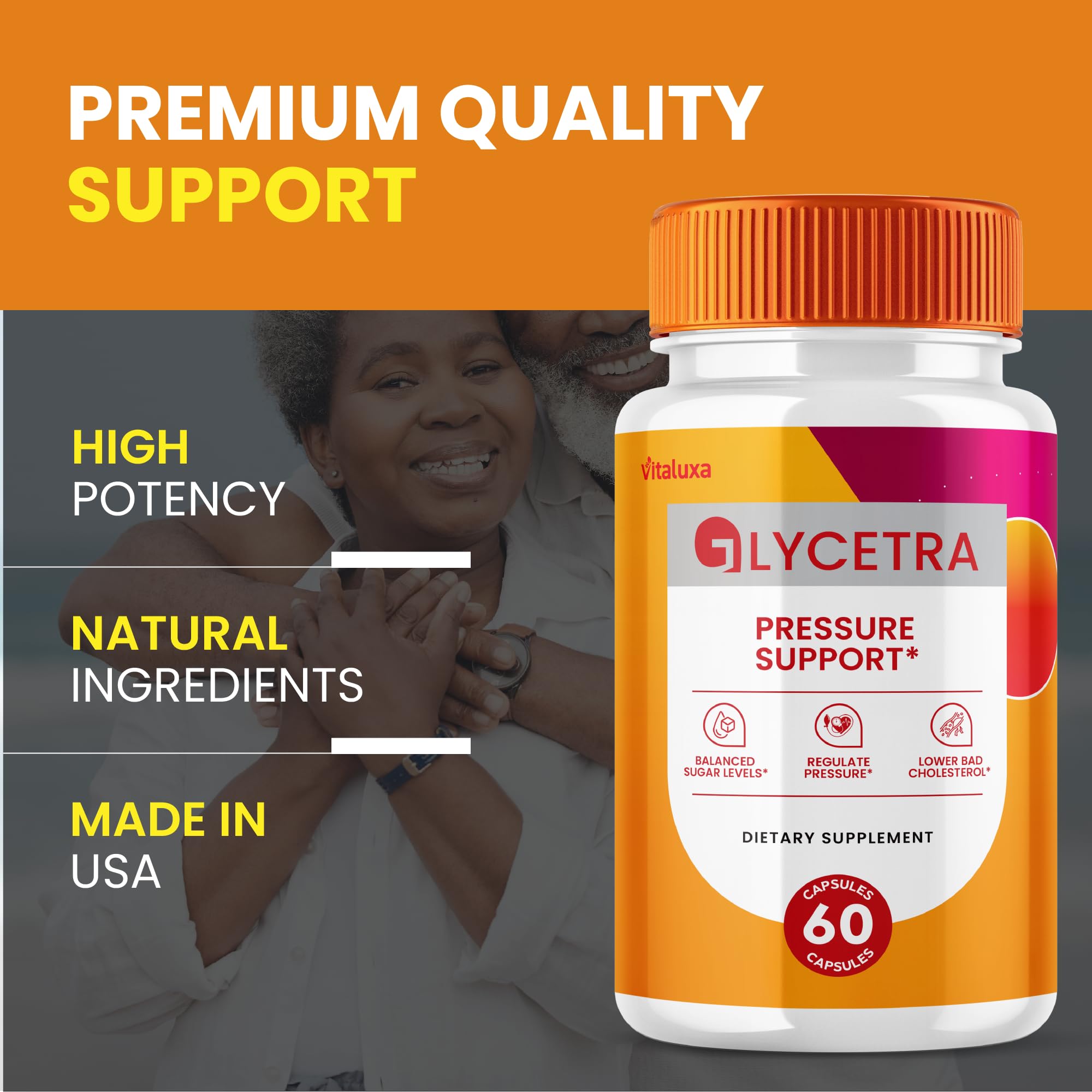 Vitaluxa Glycetra Natural Dietary Supplement capsules on a table