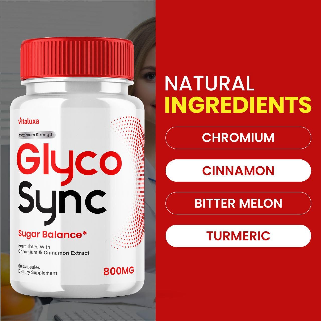 Vitaluxa Glyco Sync Supplement Support Pills bottle with label