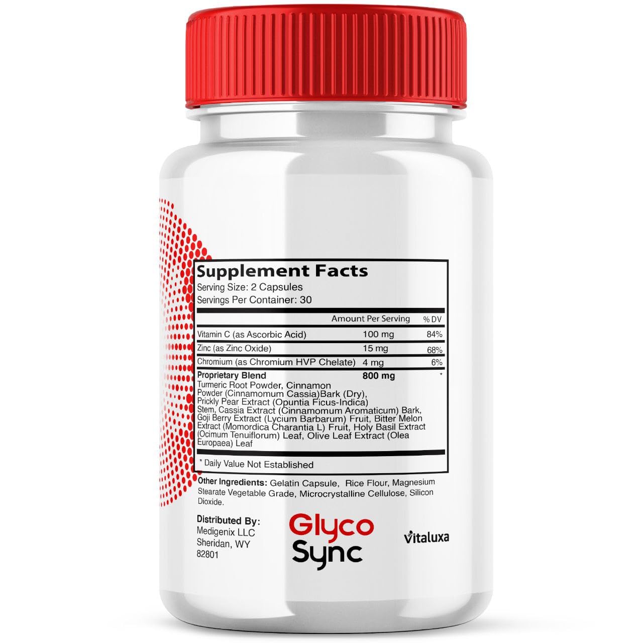 Vitaluxa Glyco Sync Supplement Support Pills packaging details