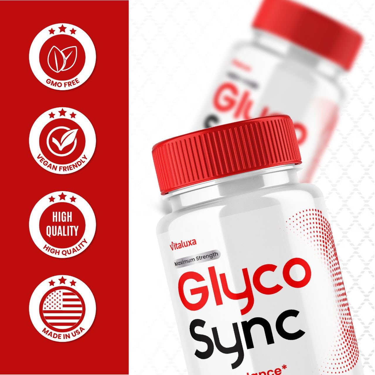 Vitaluxa Glyco Sync Supplement Support Pills with measuring spoon