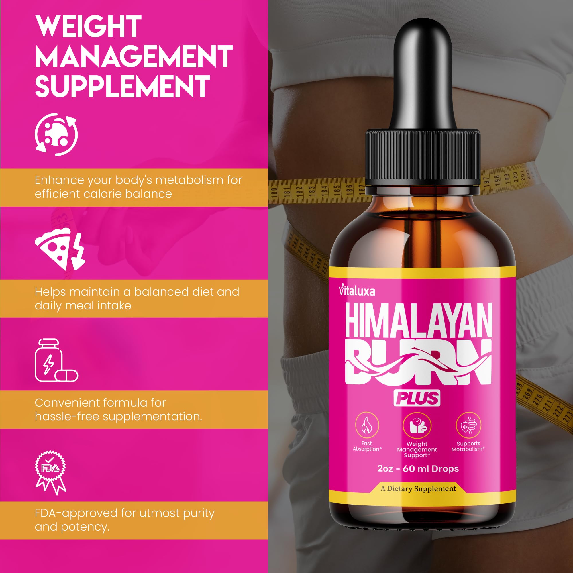 Vitaluxa Himalayan Burn Plus Liquid Drops 57g bottle with dropper