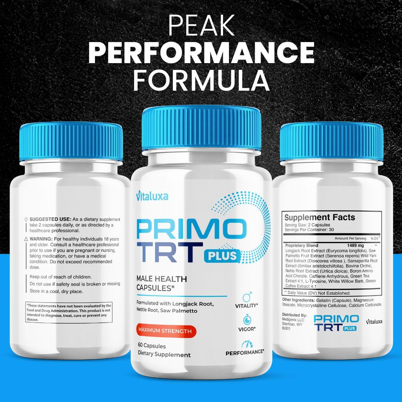 Vitaluxa Primo TRT Plus Capsules on a wooden table