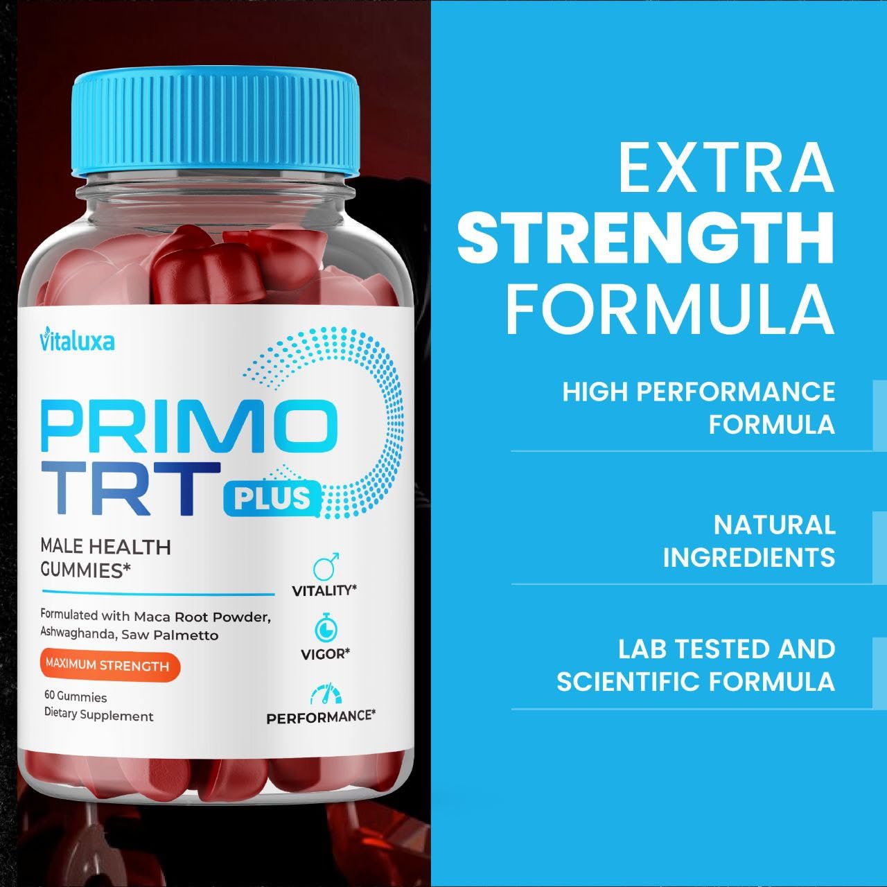 Vitaluxa Primo TRT Plus Gummies in a lifestyle setting
