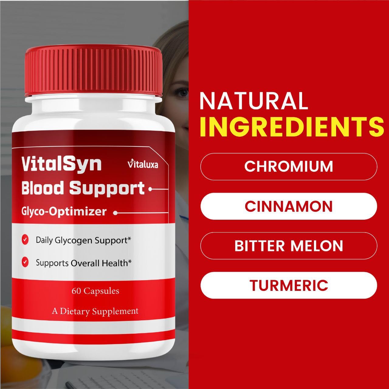 Vitaluxa Vitalsyn Blood Support Capsules back view with ingredient list