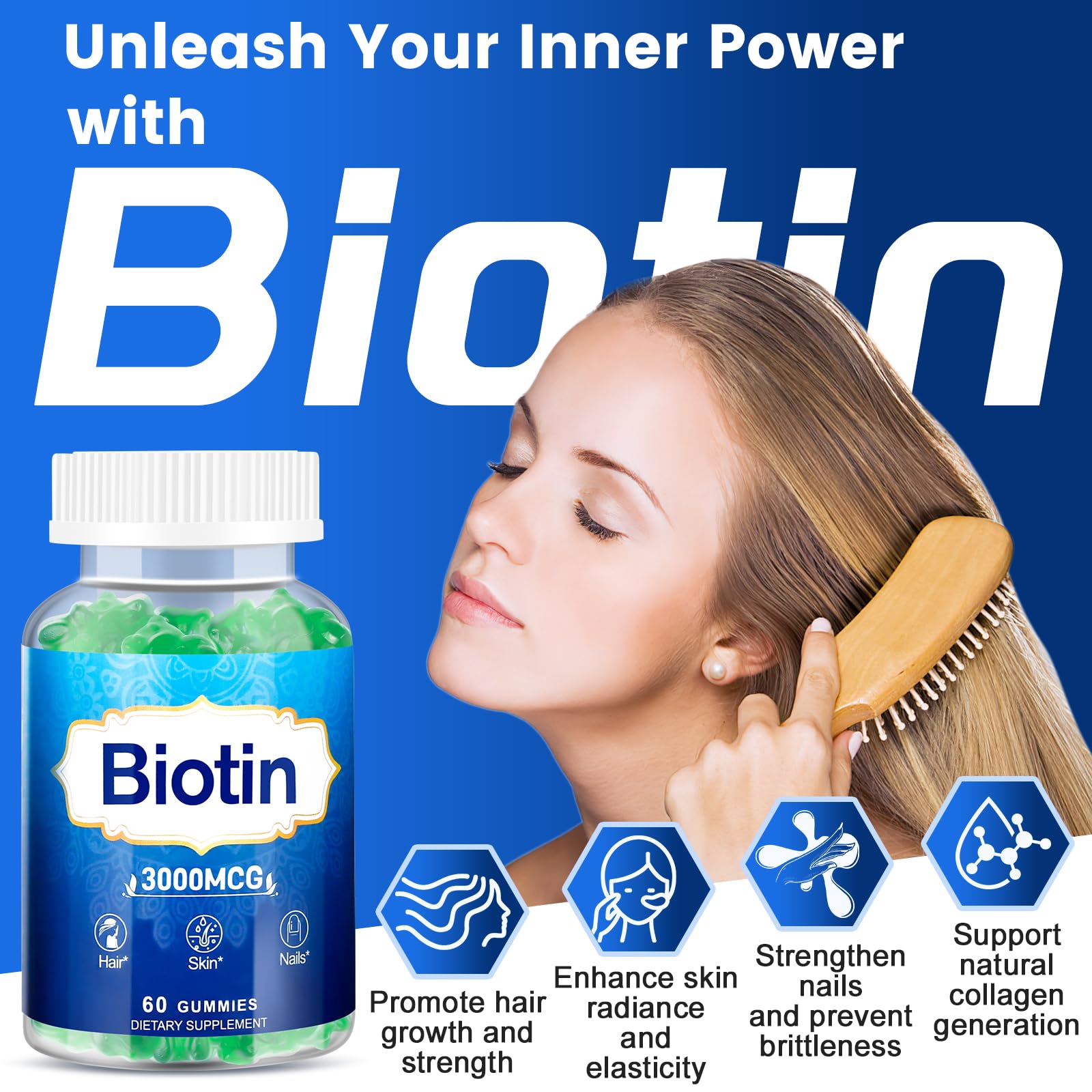 Vitaluxy Biotin Gummies on a wooden table