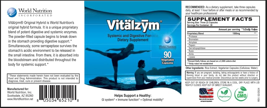 VITÄLZYM Multi-Enzyme Supplement side view showing capsule details